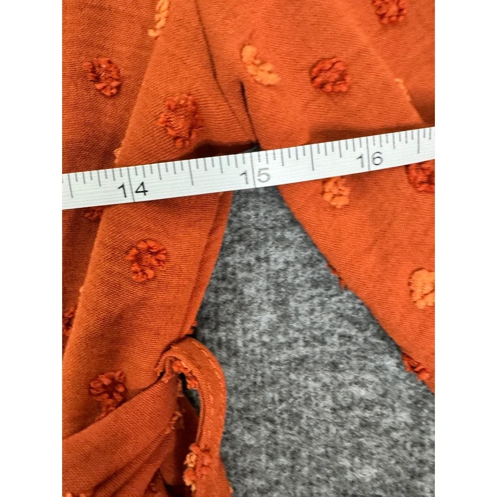 Shein Womens Sz M Rust Orange Long Sleeve Maxi Dress Swiss Dot Belted Tiered - Picture 10 of 11